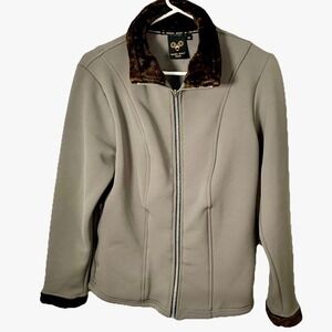 Wooly‎ Bully Tech Fleece Jacket Olive Green / Gray Faux Fur Women Sz M Colorado